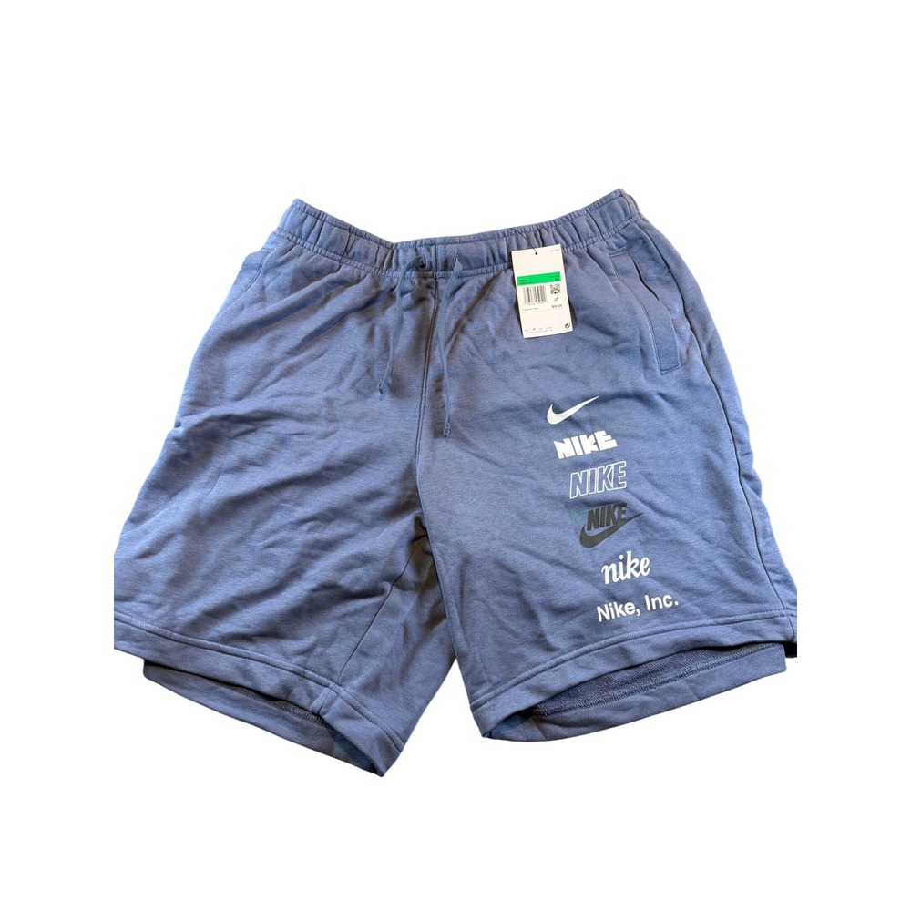 Nike Mens Sportswear French Terry Multi Logo Shorts Blue Grey XL DZ2555-491